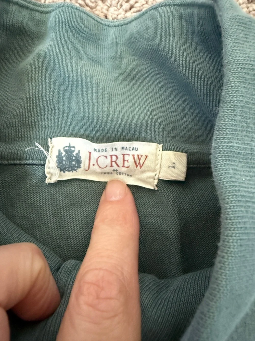 J. Crew Green Striped Quarter-Zip pullover Sweater